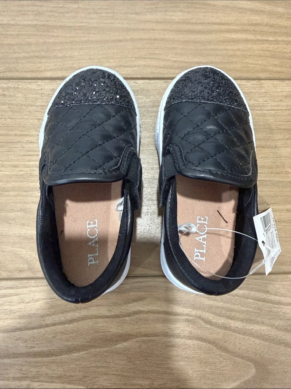 The Children's Place Black Quilted Slip-On Sneakers with Glitter Toe